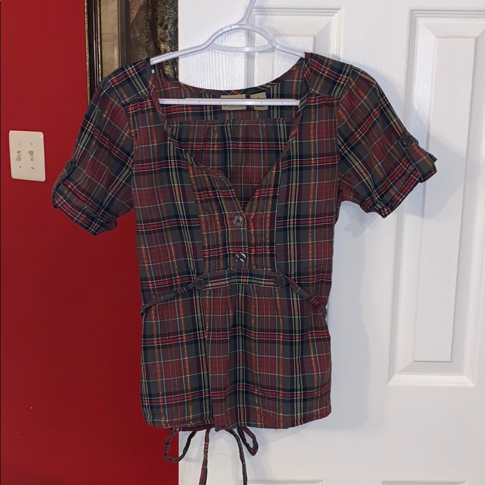 Decoded Plaid Short Sleeve Top, Size S